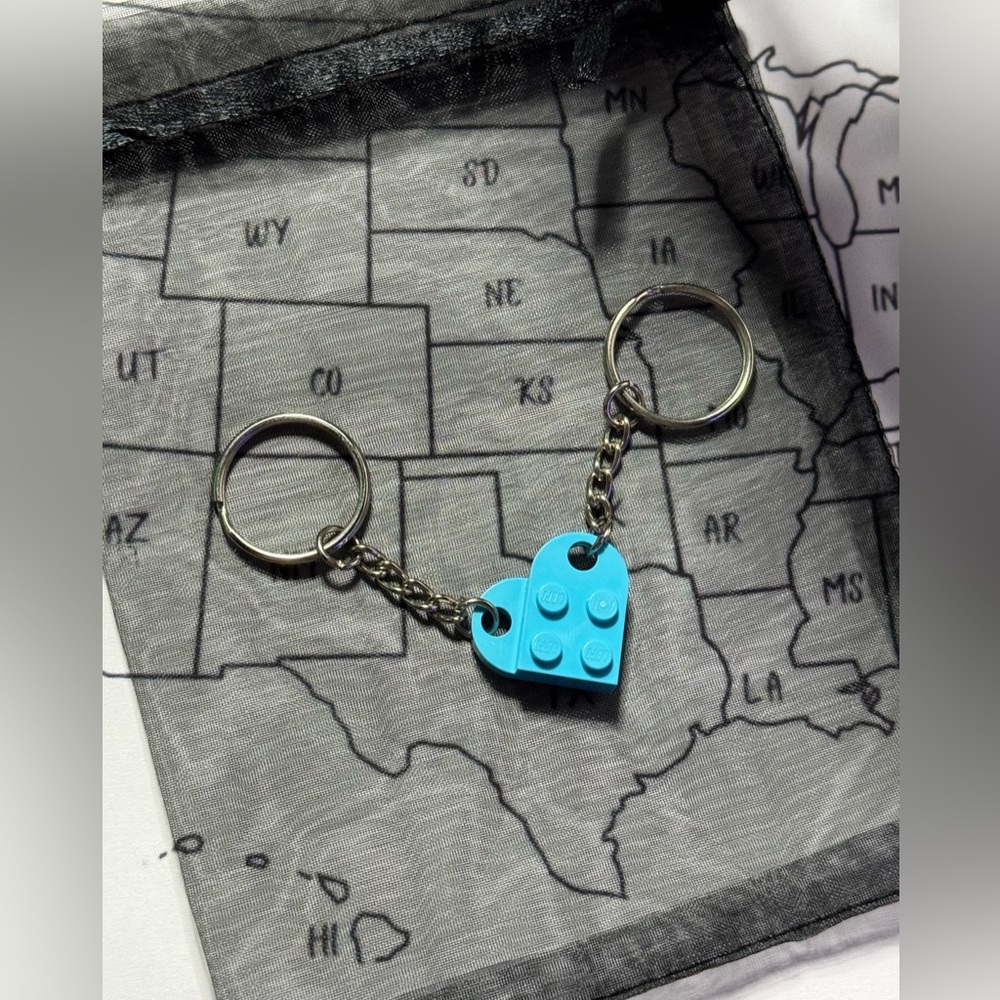 Blue Lego Heart Keychain Set
